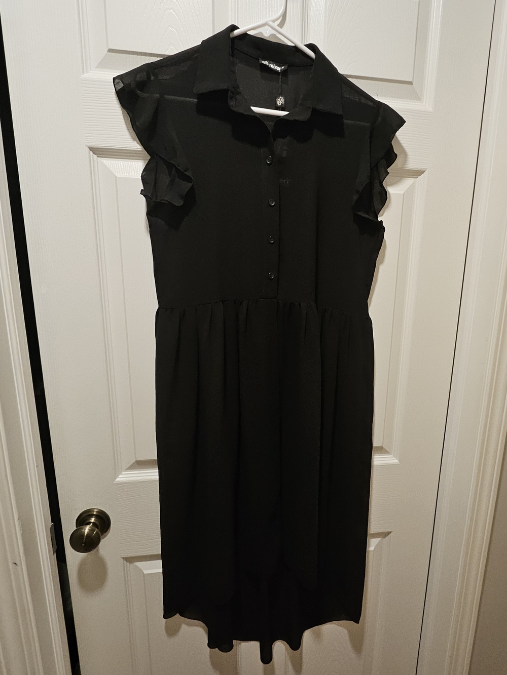 Classic Black Button-Front Cap Sleeve Dress